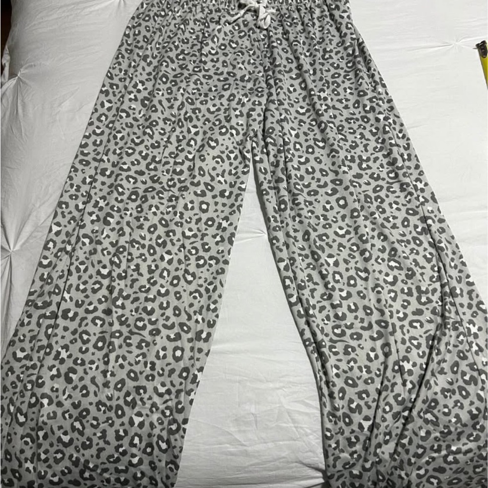 Women's Gray Leopard Print Pajama Pants - Soft Lounge Sleepwear